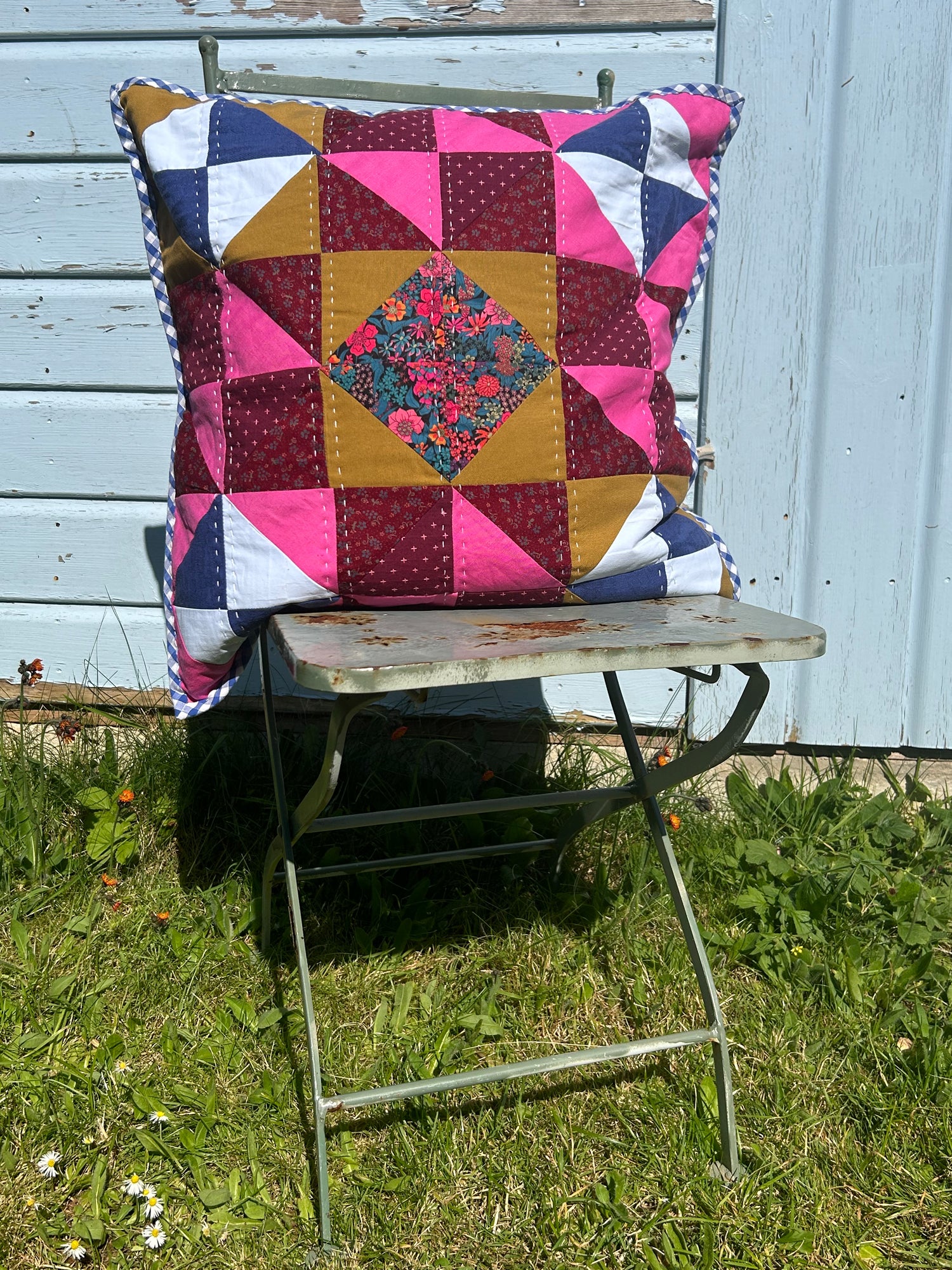 Autumn Broken Dishes Quilted Cushion Cover Sown