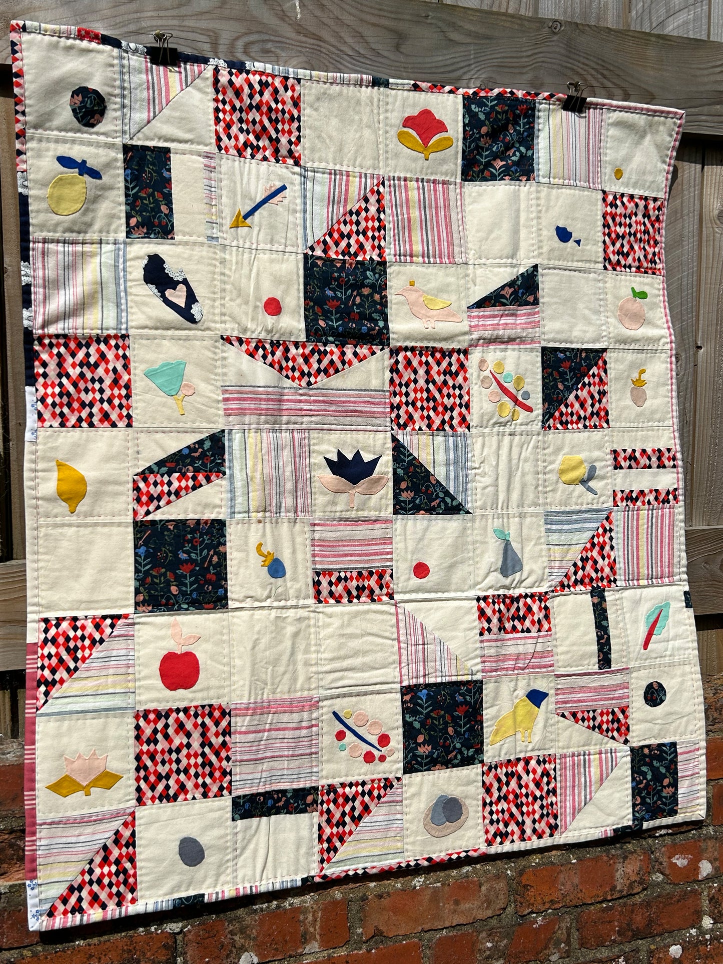 Folk Art Small Quilt / Quilted Wall Hanging