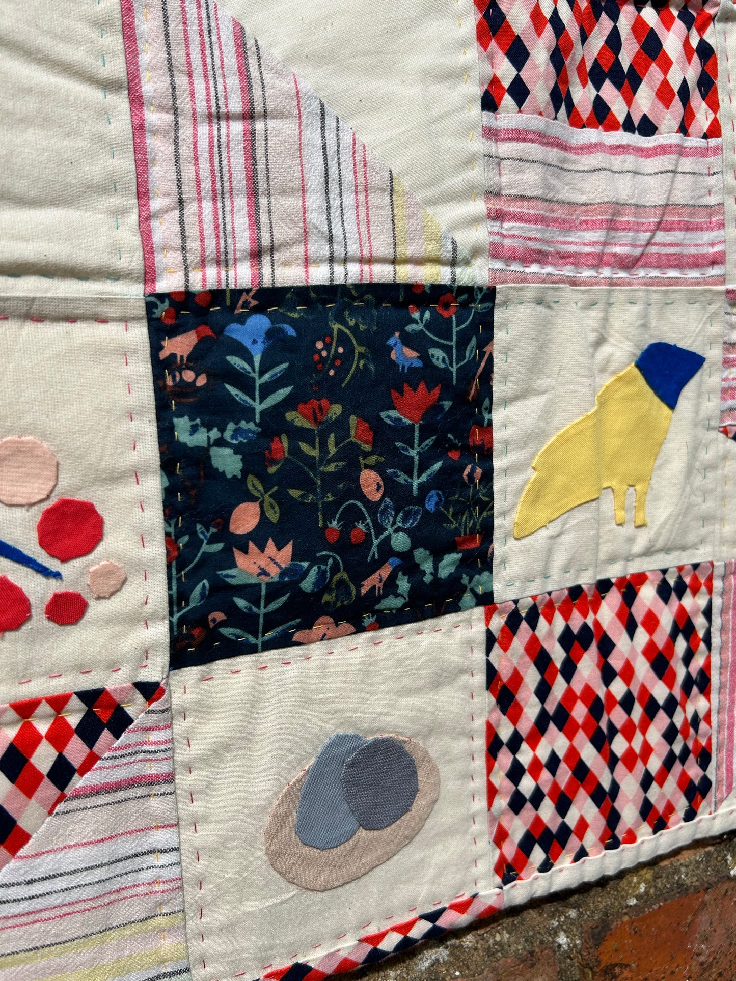 Folk Art Small Quilt / Quilted Wall Hanging