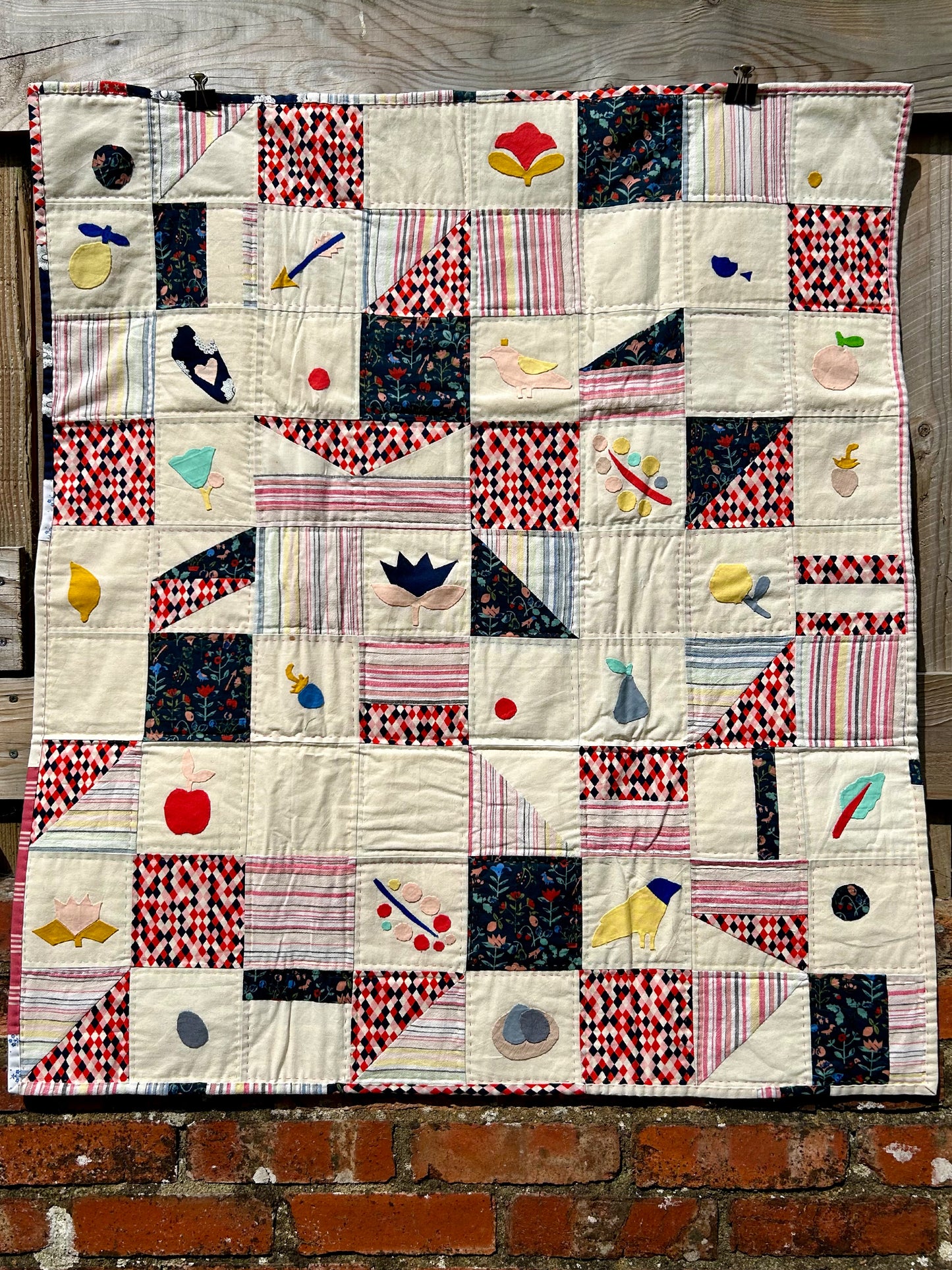 Folk Art Small Quilt / Quilted Wall Hanging