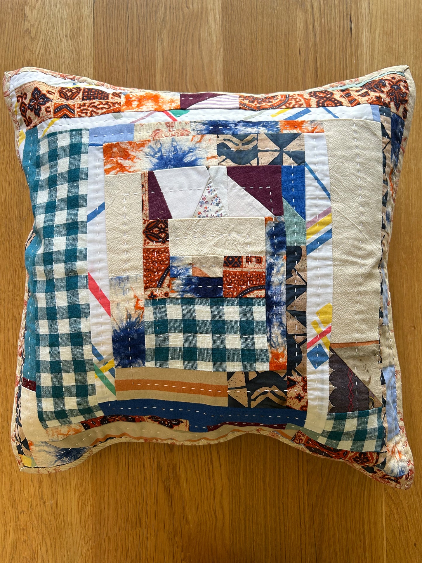 'Log Cabin' Variation Quilted Cushion Cover