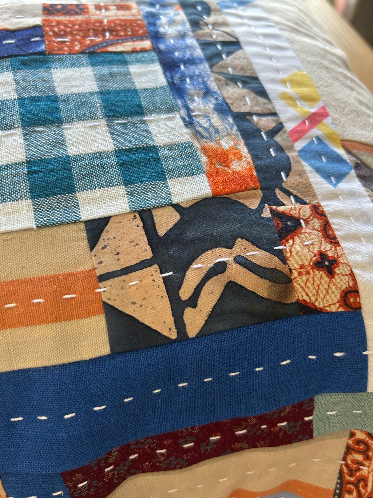 'Log Cabin' Variation Quilted Cushion Cover