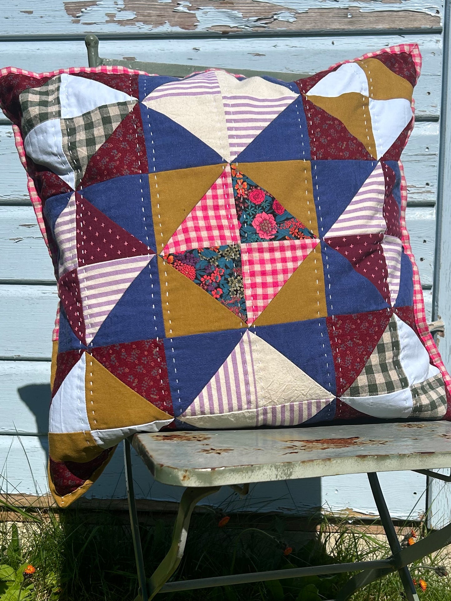 Spring 'Broken Dishes' Quilted Cushion Cover