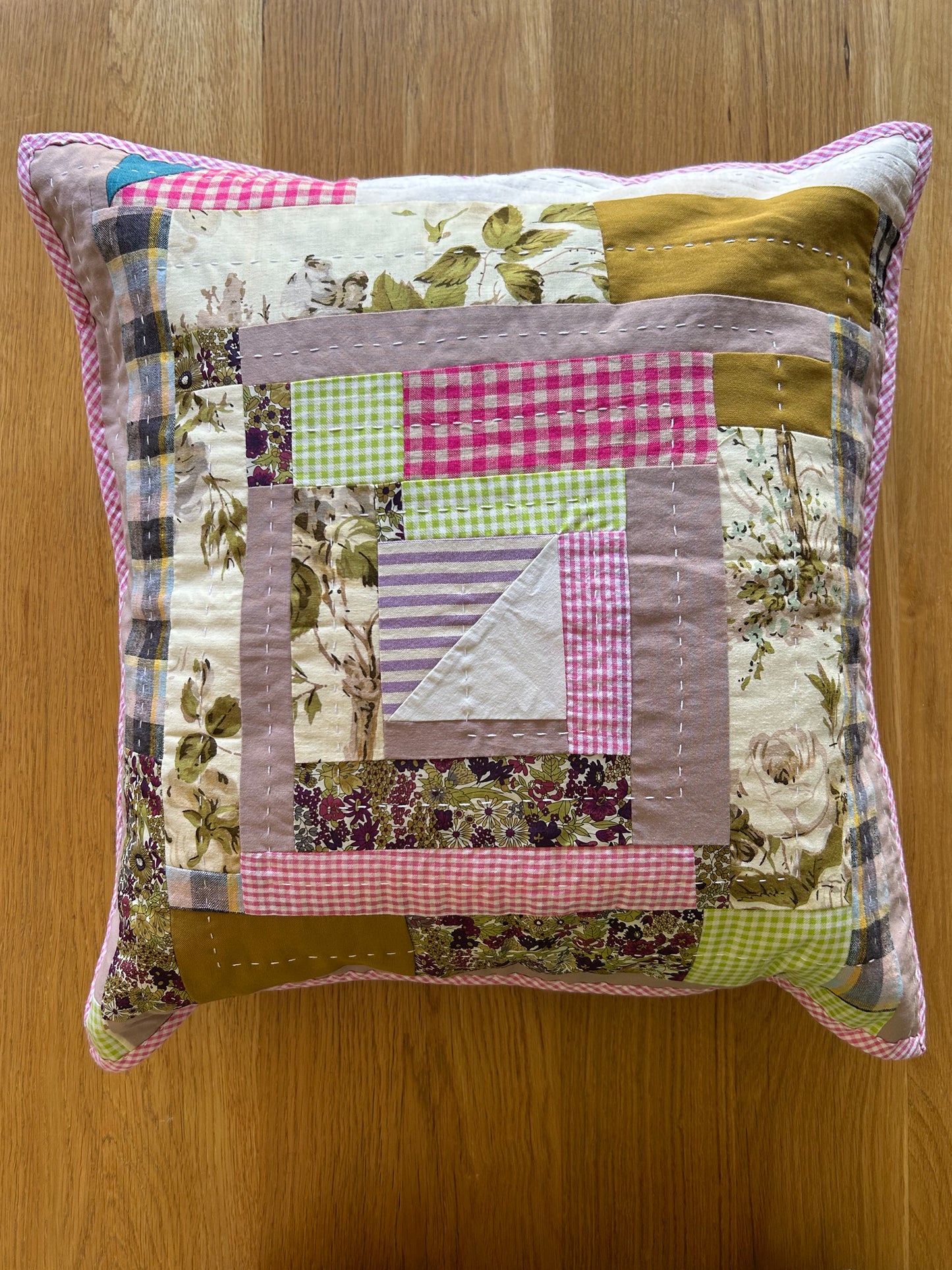 Summer 'Log Cabin' Variation Quilted Cushion Cover